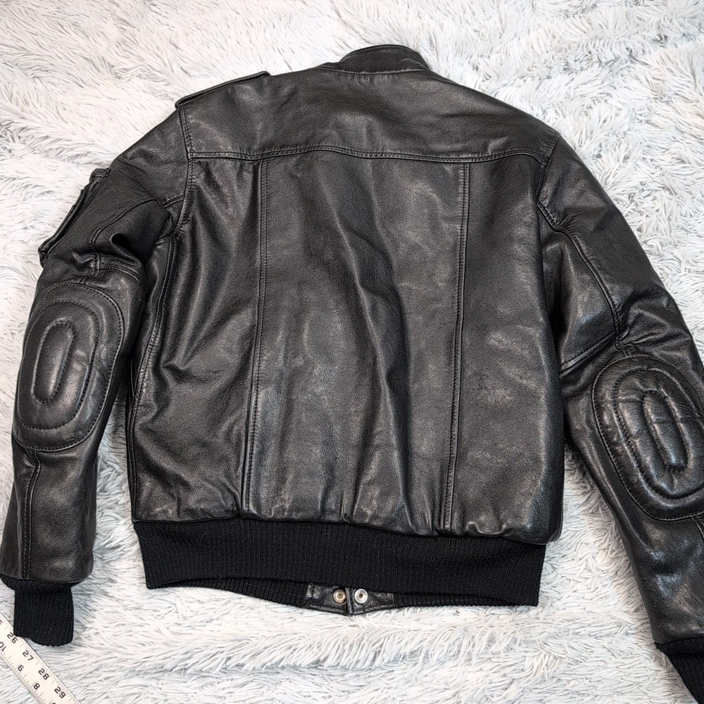 Vintage Yamaha Jacket Mens 38 Black Leather Softshell Moto Elbow Padded Zip Up - Picture 2 of 16